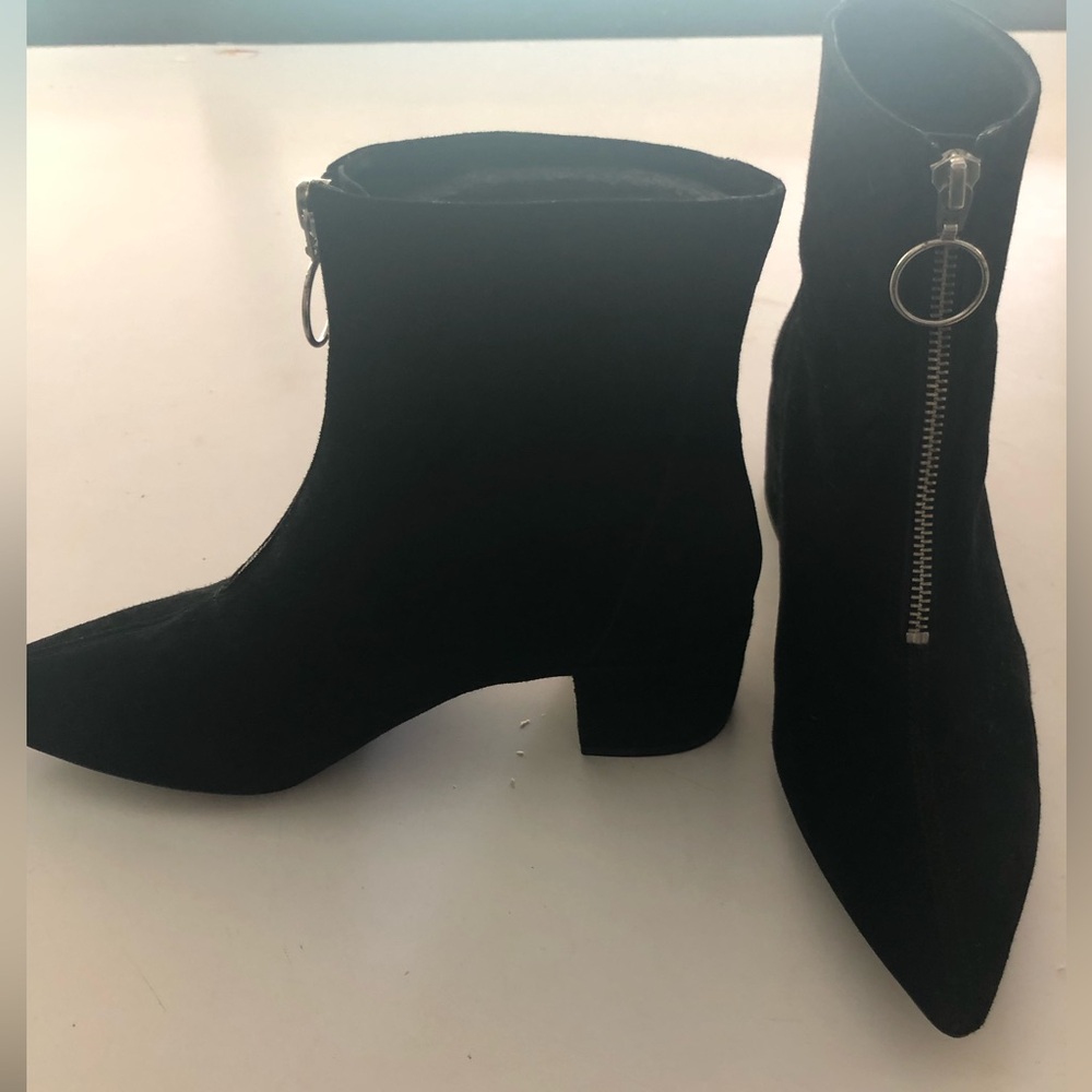 Black Zipper Faux Suede Ankle Boots